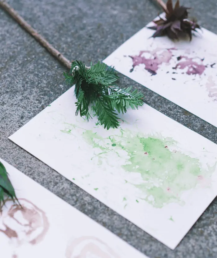painting paper with leaves