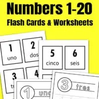Spanish numbers cards and worksheets