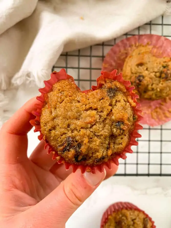 healthy gluten free carrot cake muffins shaped like hearts