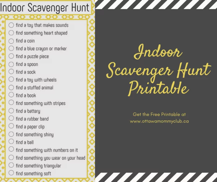 Indoor Scavenger Hunt Printable