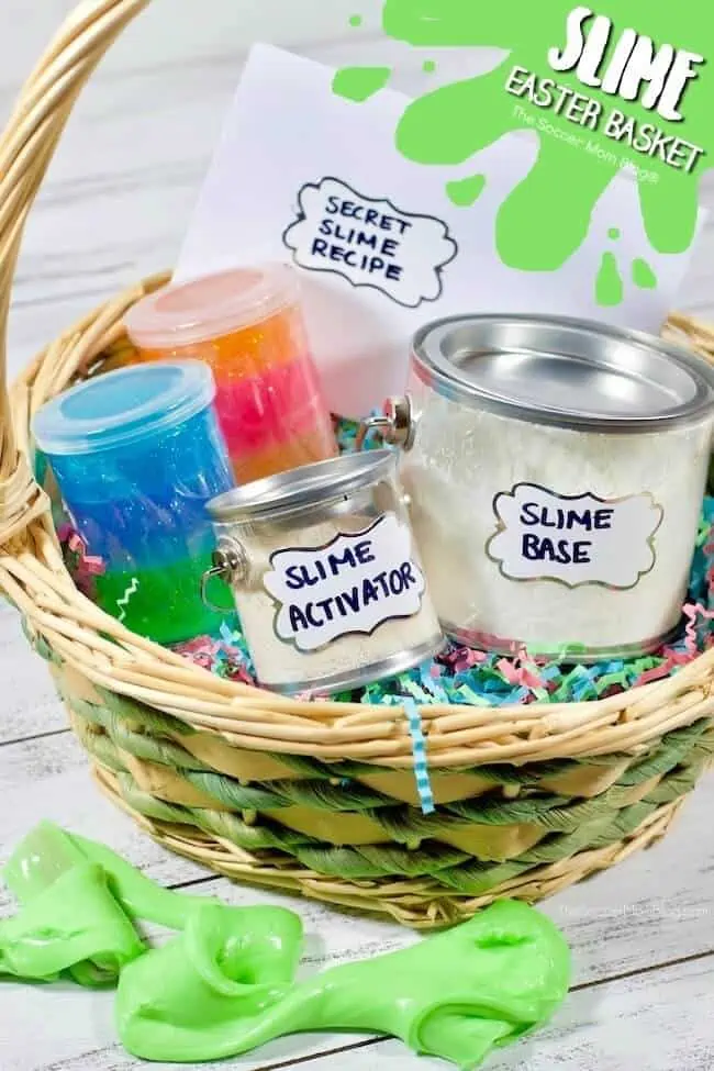 slime lover's easter basket with basket full of homemade slime