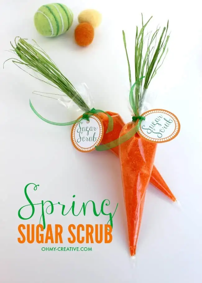 carrot shaped spring sugar scrub with gift tags