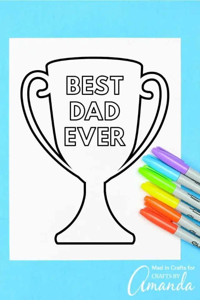 best dad ever trophy card to print and color.