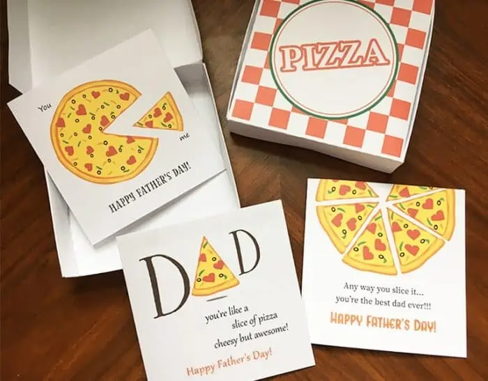 father's day joke cards with pizza printable and pizza box template.