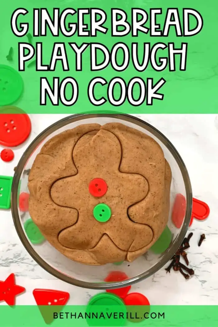 gingerbread playdough no cook with image of festive gingerbread playdough.