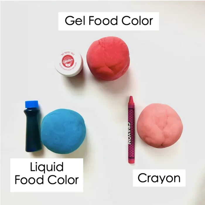 Homemade Playdough with different colors text and image of different color mediums.