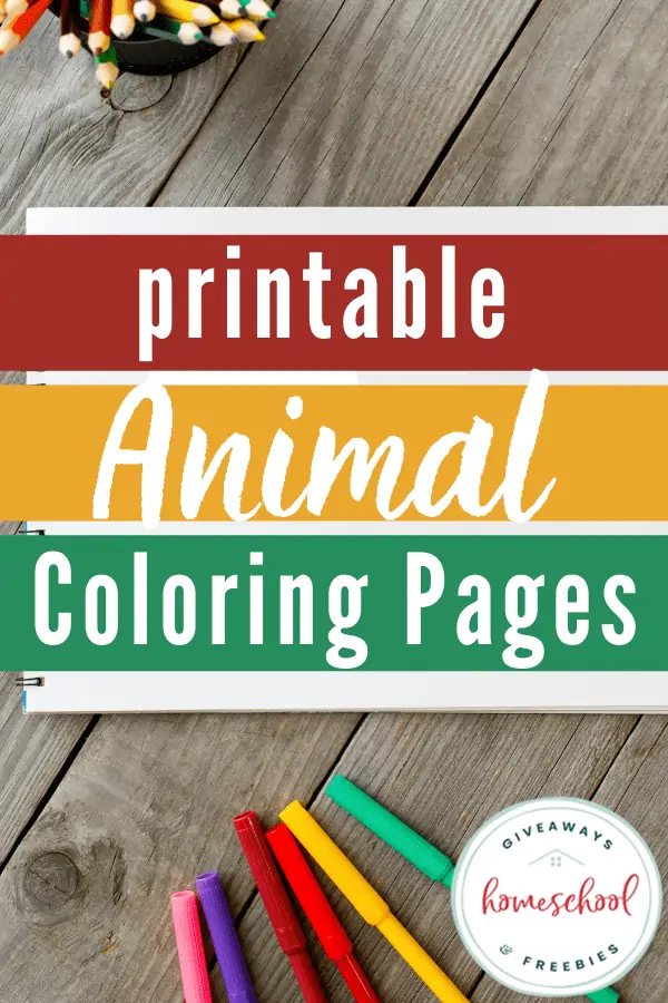 printable animal coloring pages text with photo of table with colored pens.