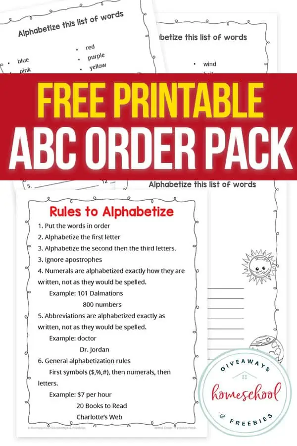 Free printable ABC Order Pack