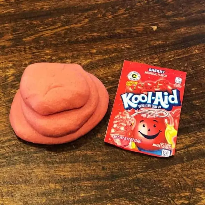 Playdough with cherry koolaid packet.