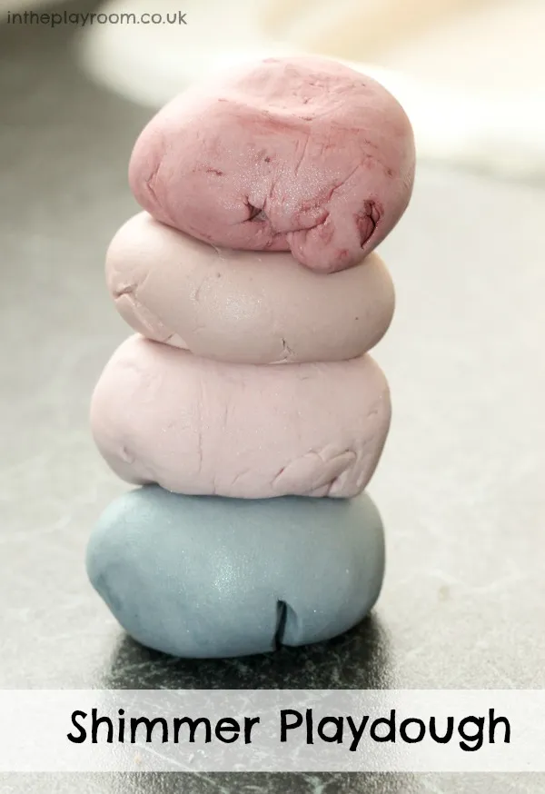 stack of shiny playdough with shimmer playdough text