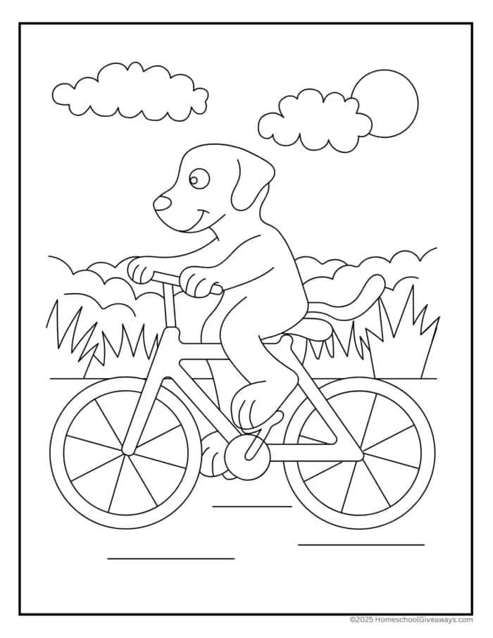biking dog coloring page