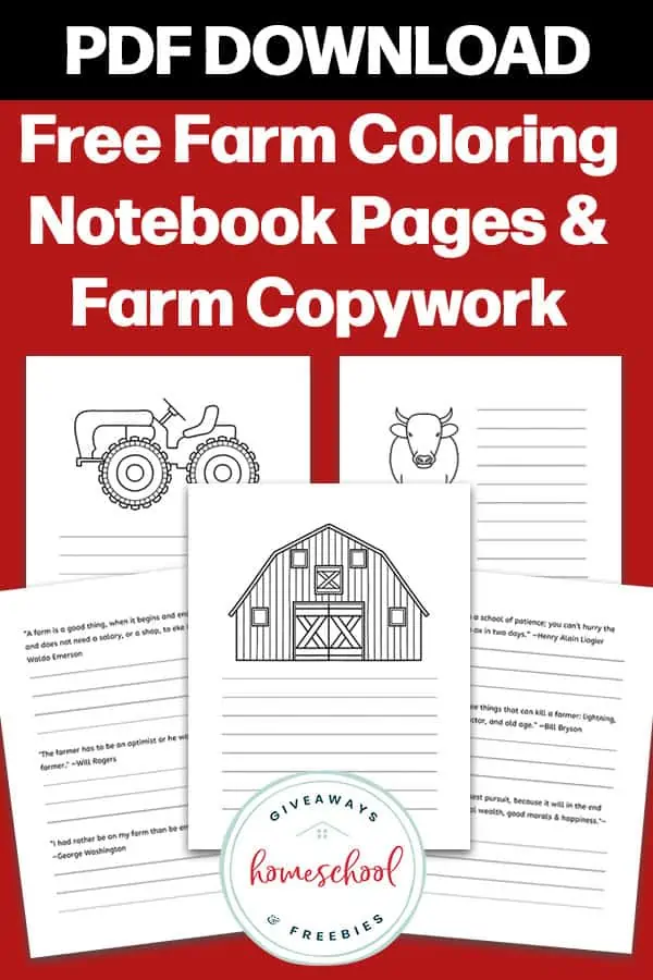 Free Farm Coloring Notebook Pages and Farm Copywork