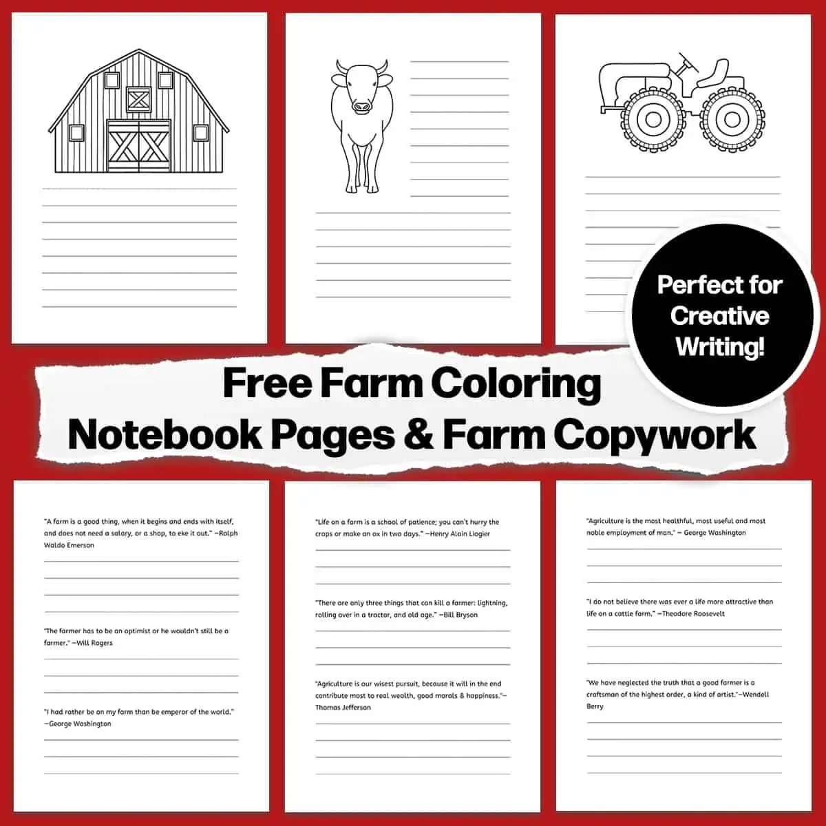 Free Farm Coloring Notebook Pages and Farm Copywork