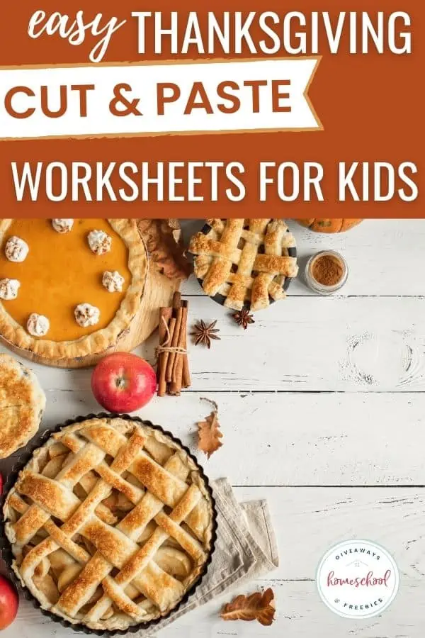 Thanksgiving pies and treats with words Easy Thanksgiving Cut and Paste Worksheets for Kids 