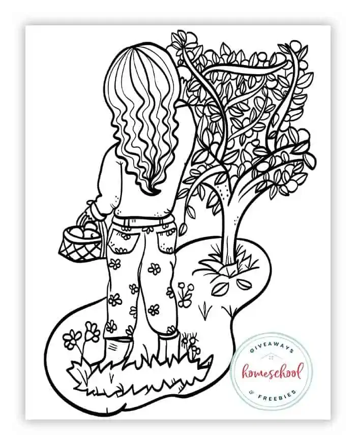 apple picking coloring page