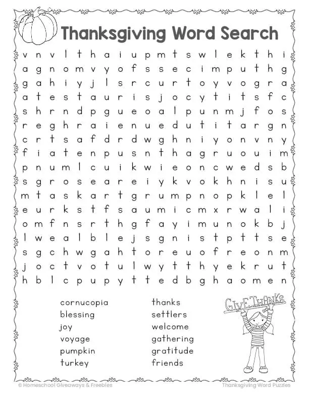 Thanksgiving Word Search difficult level