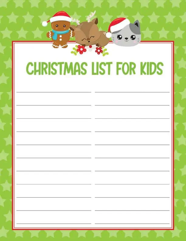 green Christmas list for kids