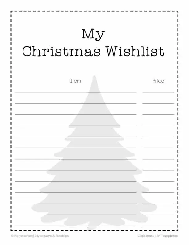 free Christmas list printable