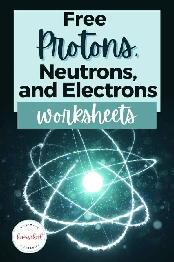 Free Protons, Neutrons, and Electrons Worksheets text with image of an atom