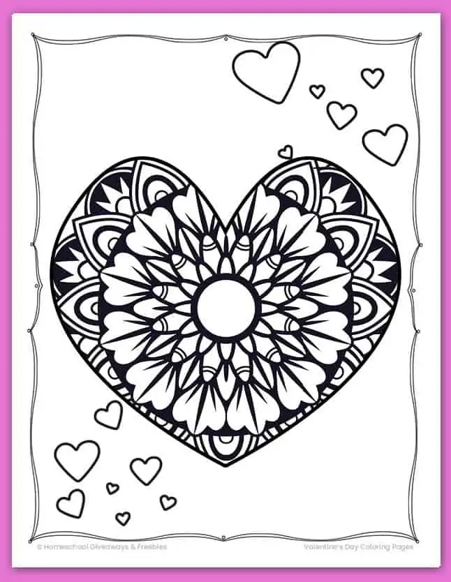 hearts mandala coloring page