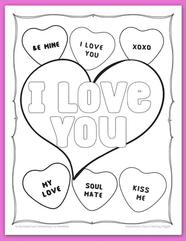 I love you cute valentine to color