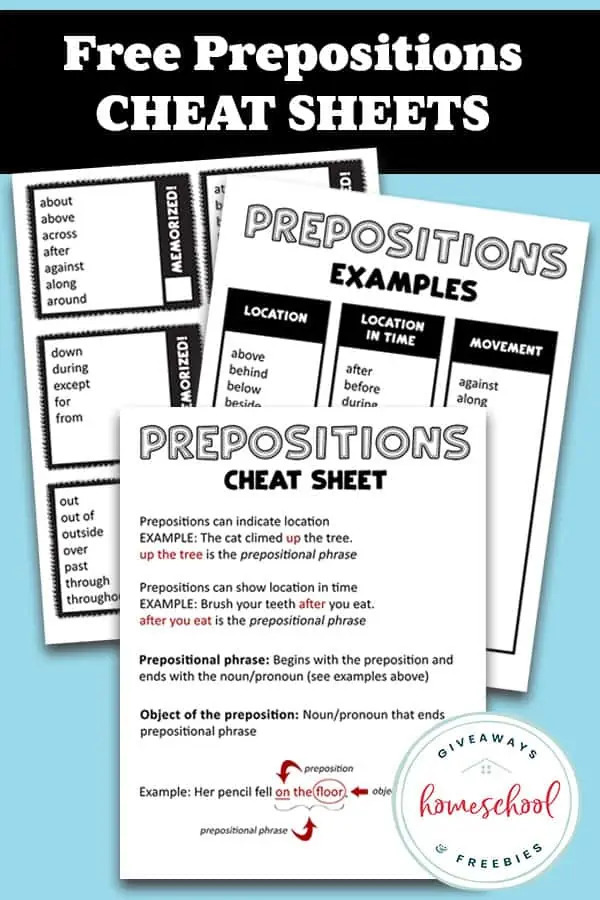 Free prepositions cheat sheets