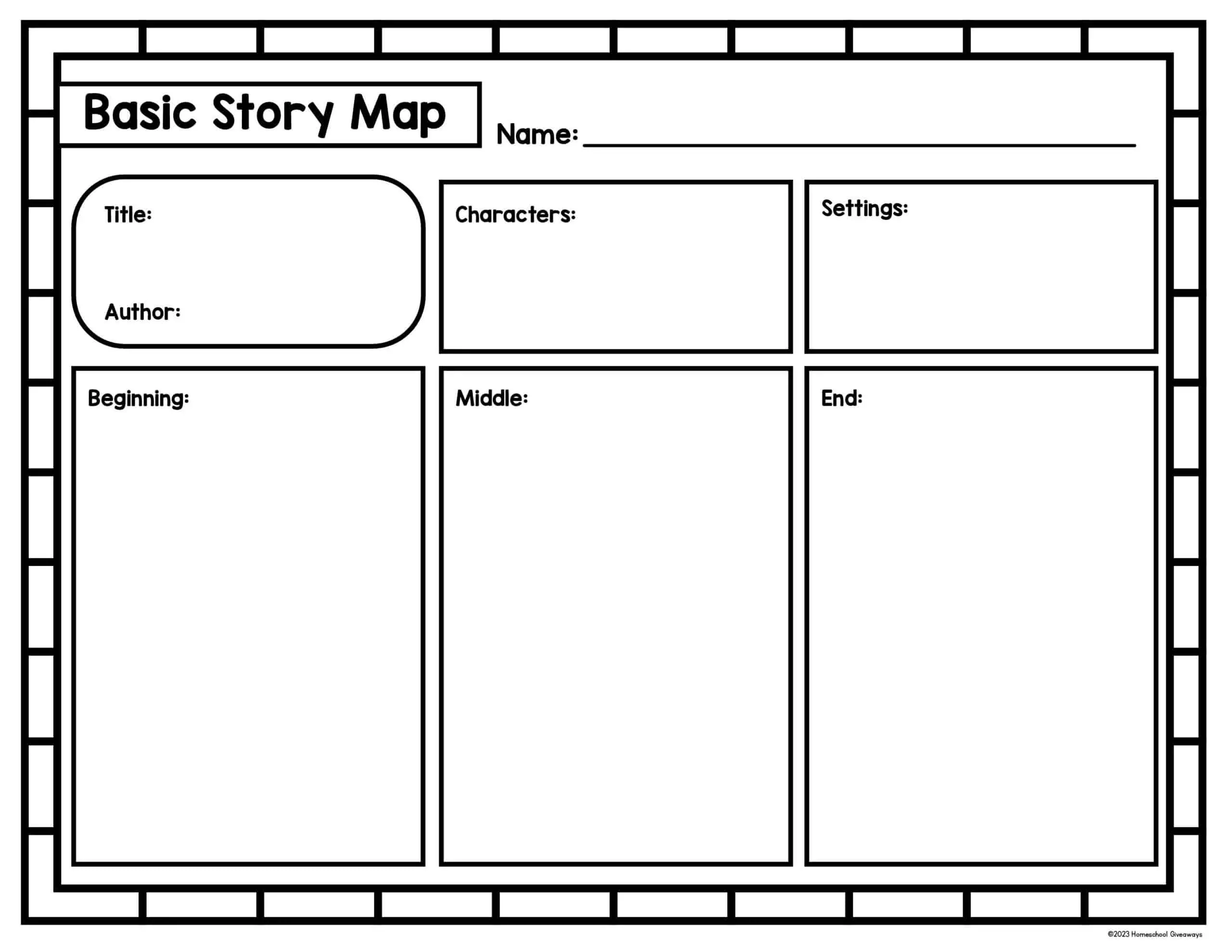 Beginning, middle, and end story map graphic organizer template designed for kids to map the sequence of events in a story.