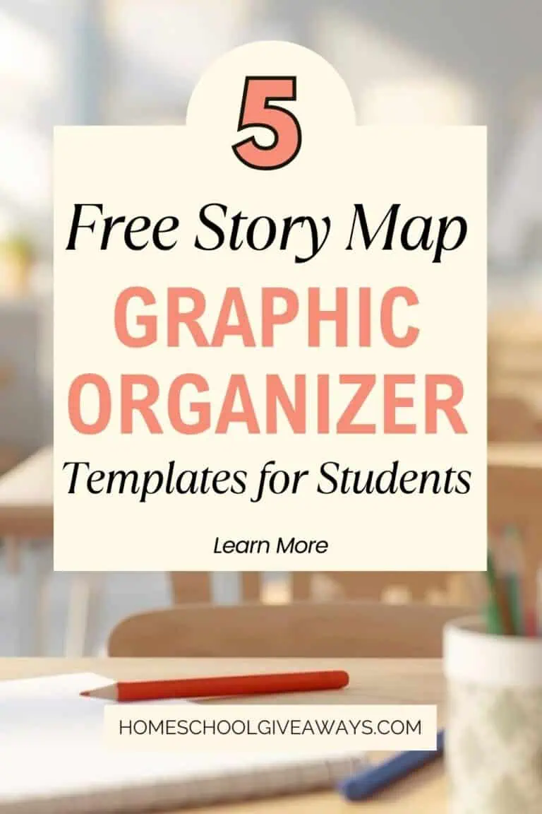 A warm and inviting classroom scene with desks and books, featuring a text overlay that reads “5 FREE Story Map Graphic Organizer Templates for Students.”
