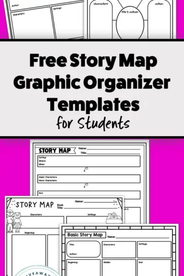 Free Story Map Graphic Organizer Templates for Students text with image of story map graphic organizer