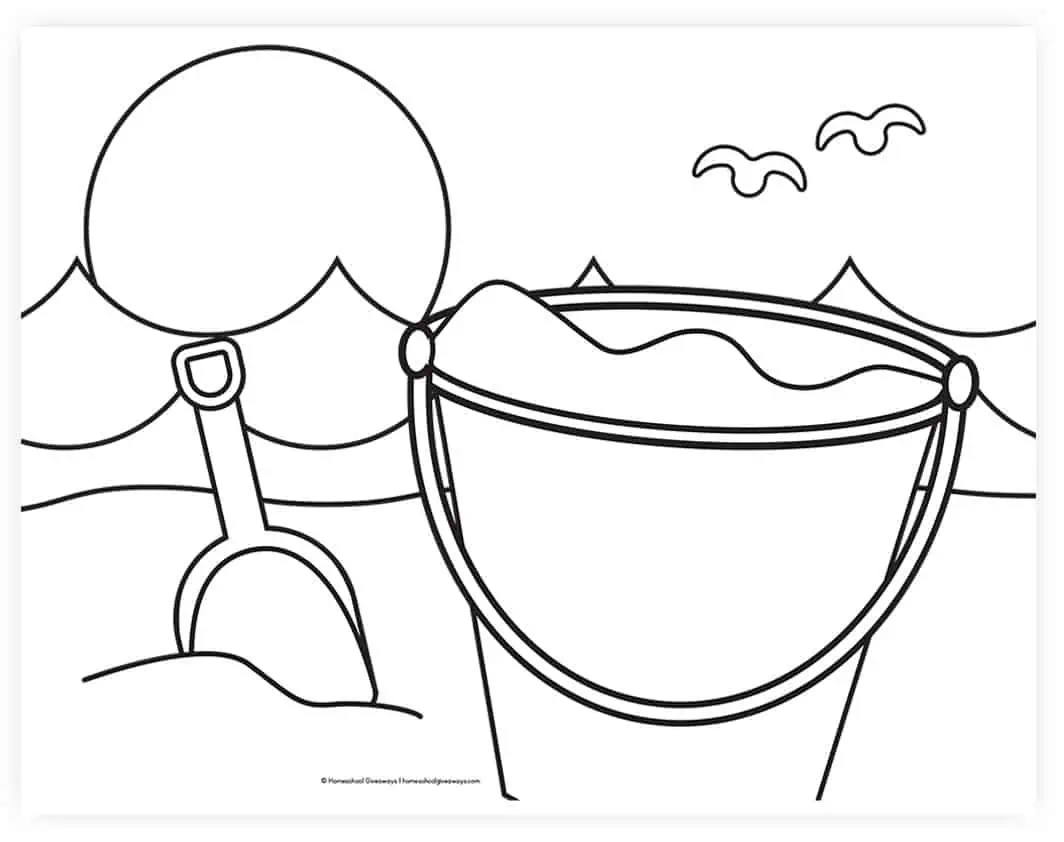 bucket and shovel beach coloring sheet
