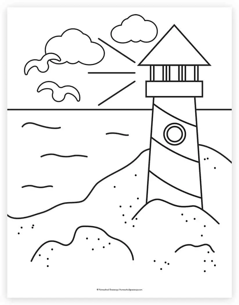 lighthouse beach coloring sheet