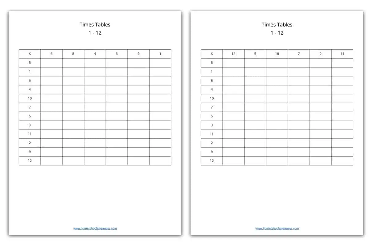 Times Table Test Printable