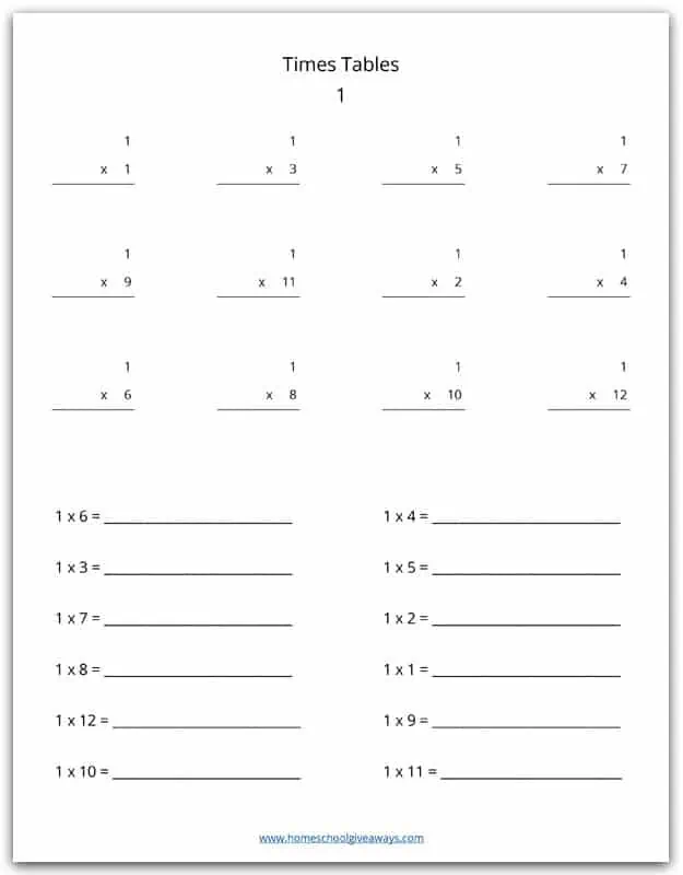 1 times tables