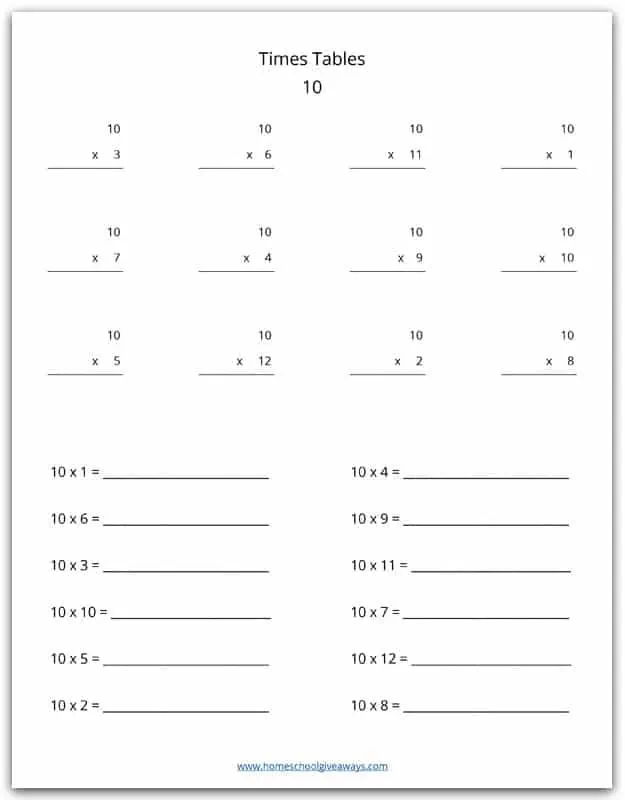 10 times tables