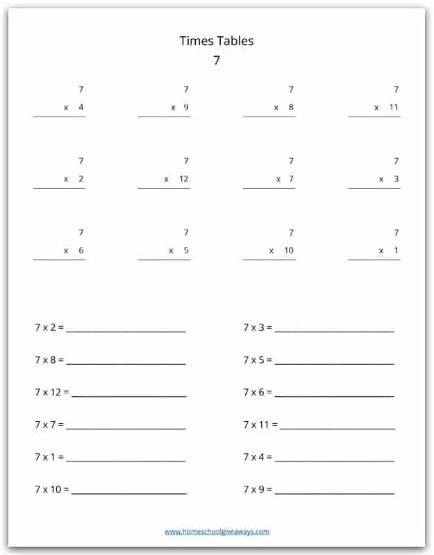 7 times tables