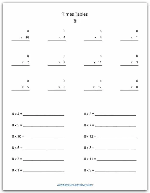 8 times tables