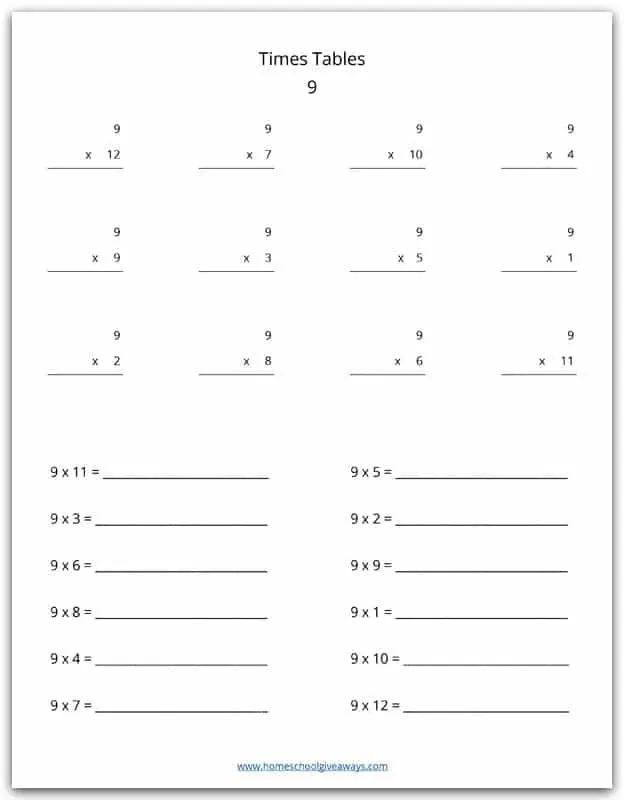 9 times tables