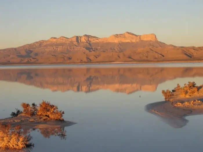Mountain vista across the salt lake