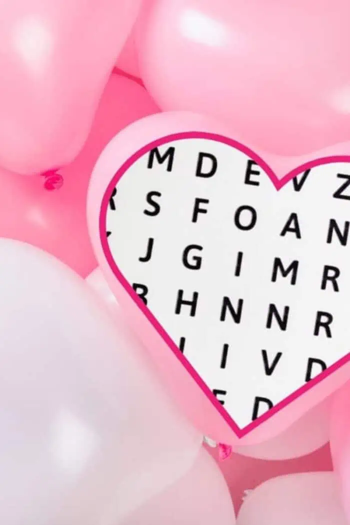 Pink Heart Balloons with word search