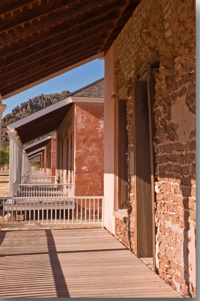 military forts in texas shows an images of rows of porches at the ruins of Fort Davis
