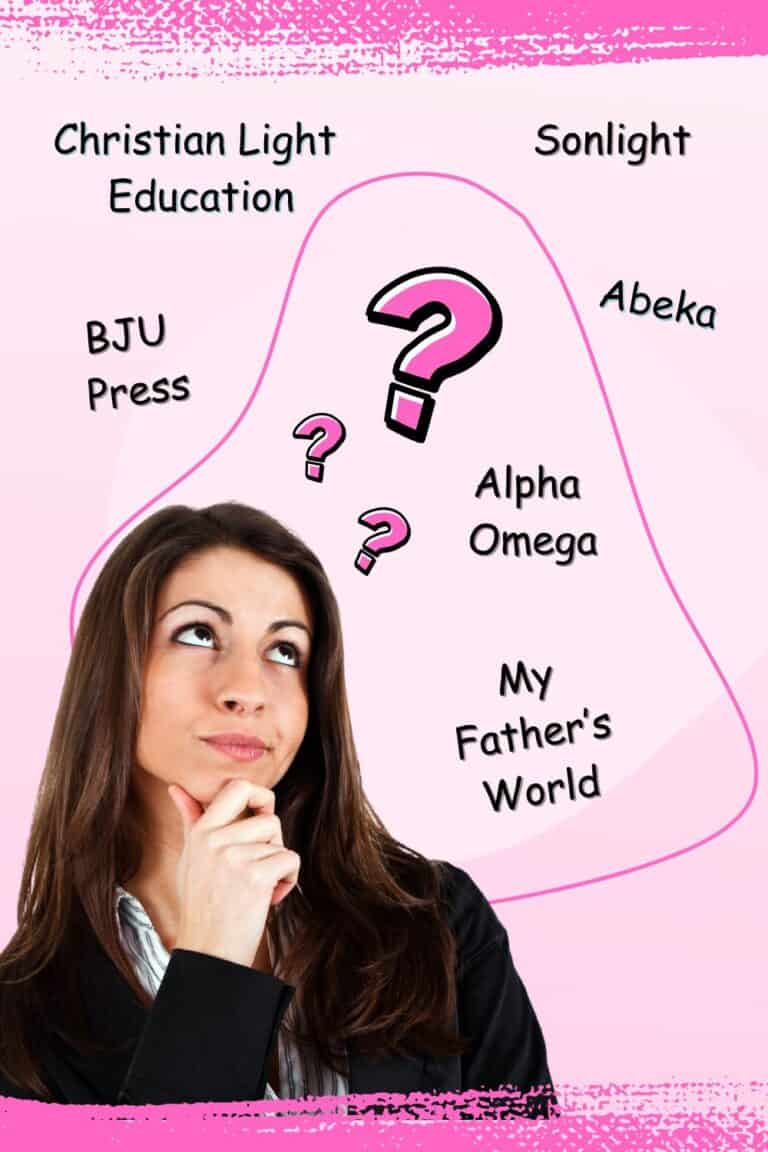 christian homeschool curriculum names with a woman thinking