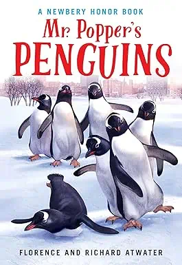 Mr. Popper's Penguins book cover with multiple penguins on the ice