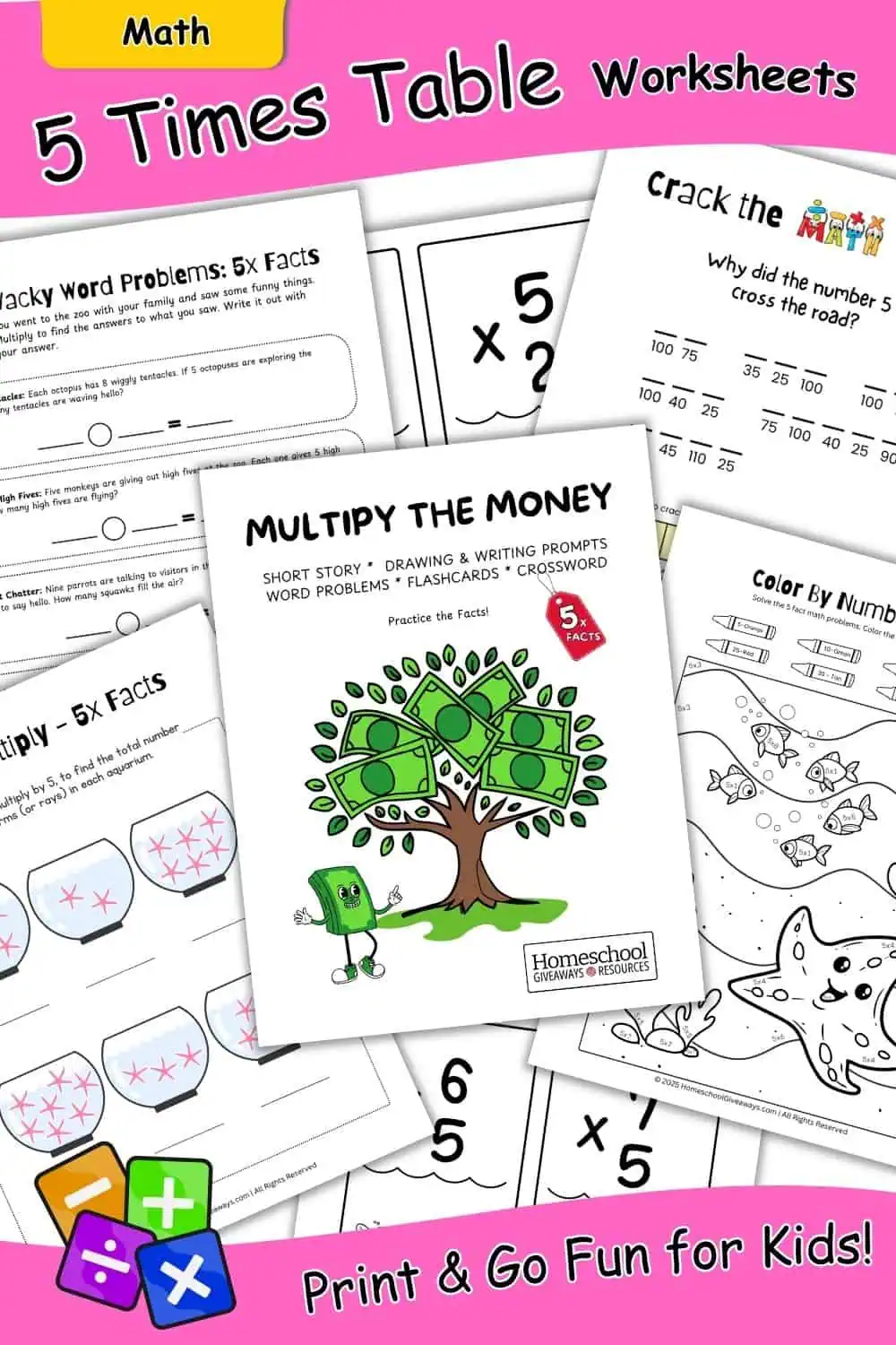5 times table worksheet preview of 5 options for kids