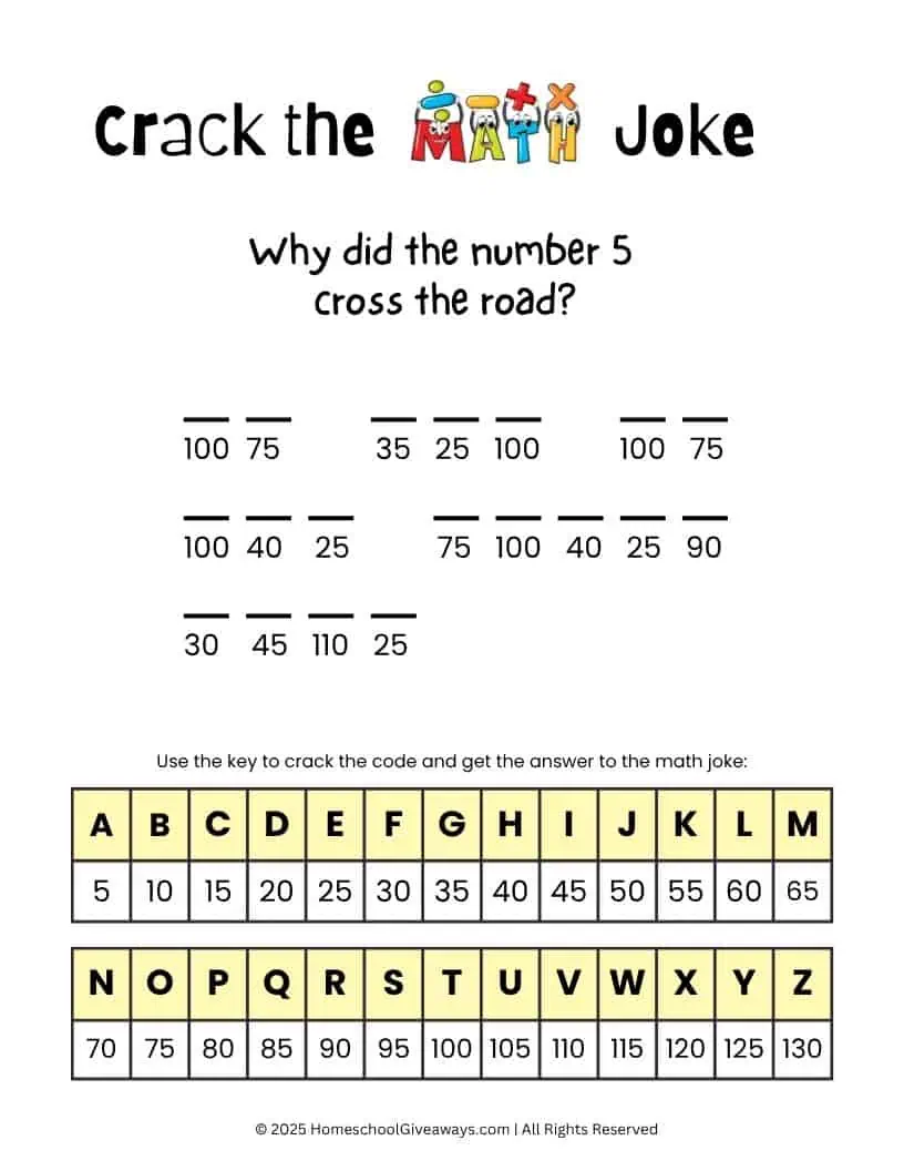 5 times table worksheet with a crack the joke cryptogram and code