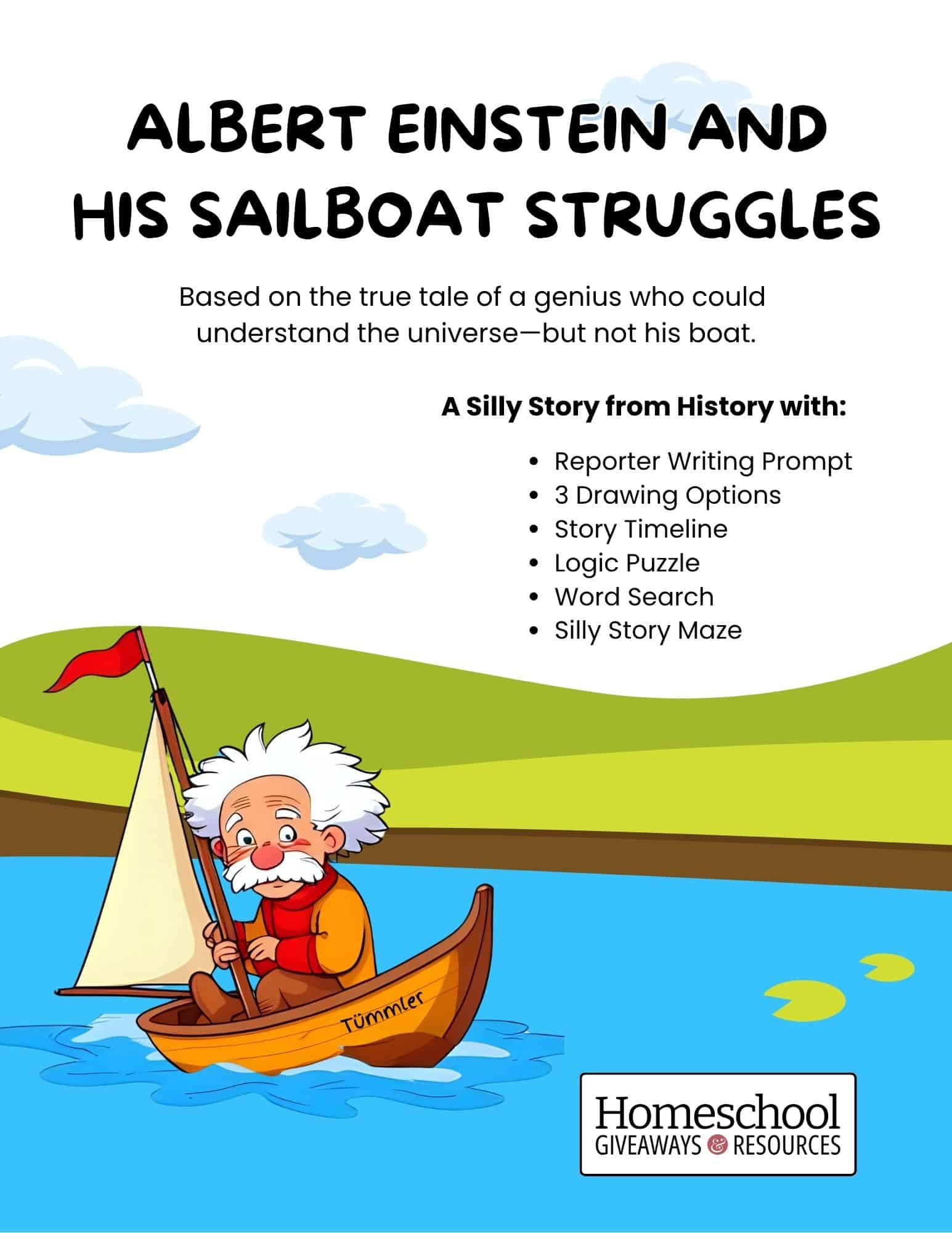 Albert Einstein in a sailboat cartoon - funny historical events