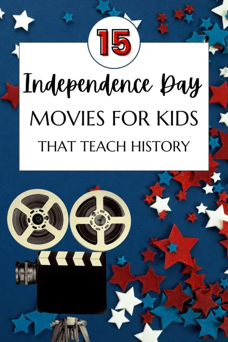 independence day movies for kids with red, white and blue stars and movie projector