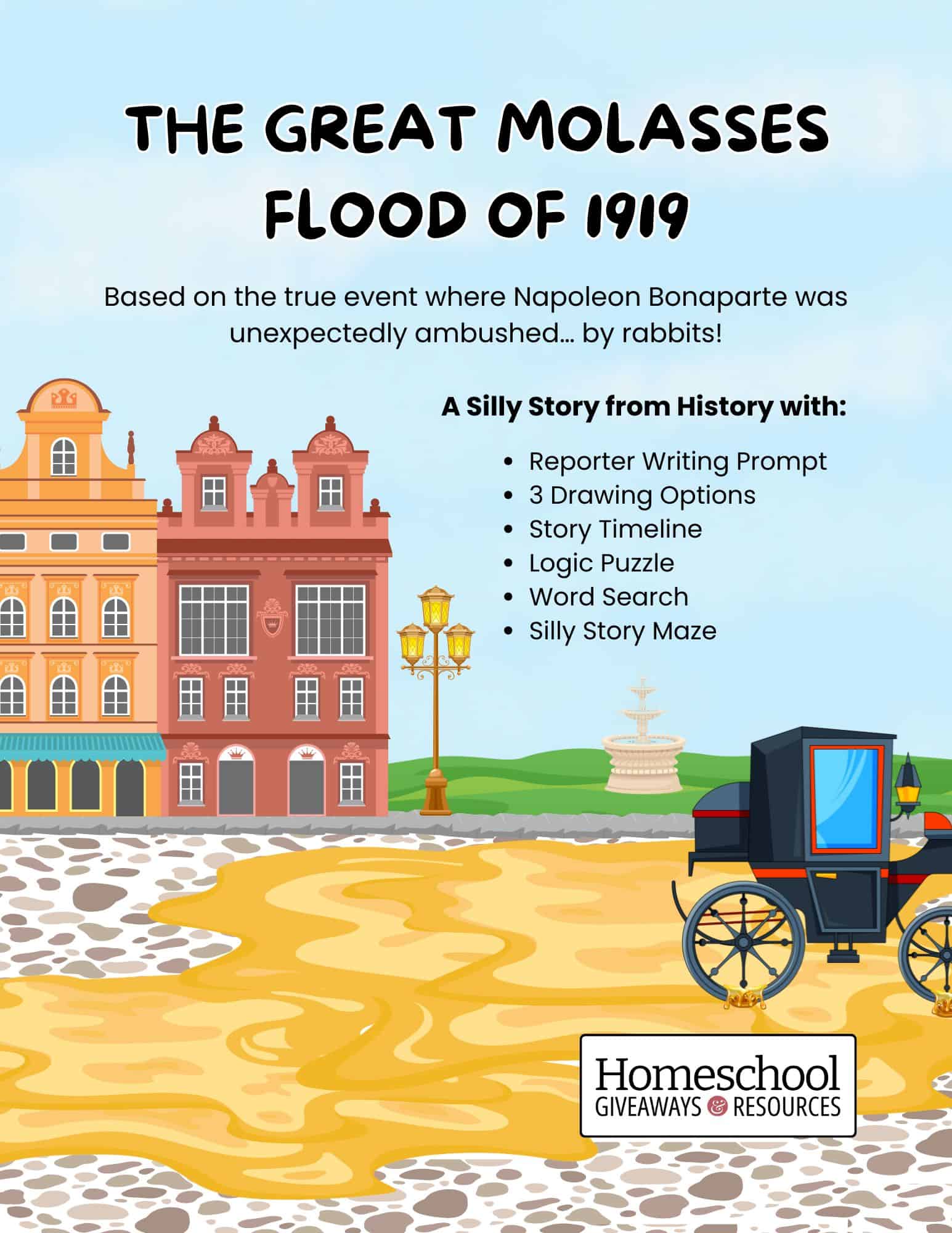 Molasses on Boston cobblestone road comic - funny historical events