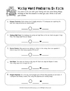 Wacky Word Problems 5 Times Table Workshet - Homeschool Giveaways
