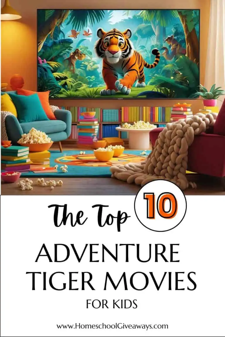 Cozy, colorful living room with a flat-screen TV showing a friendly tiger in a jungle scene, perfect for a family movie night. The setting highlights a fun and inviting atmosphere for kids and teens, ideal for a tiger movies list.