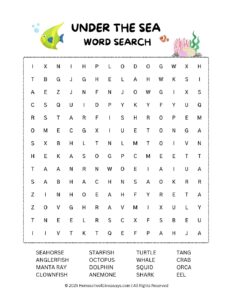 Under the Sea Word Search - Homeschool Giveaways